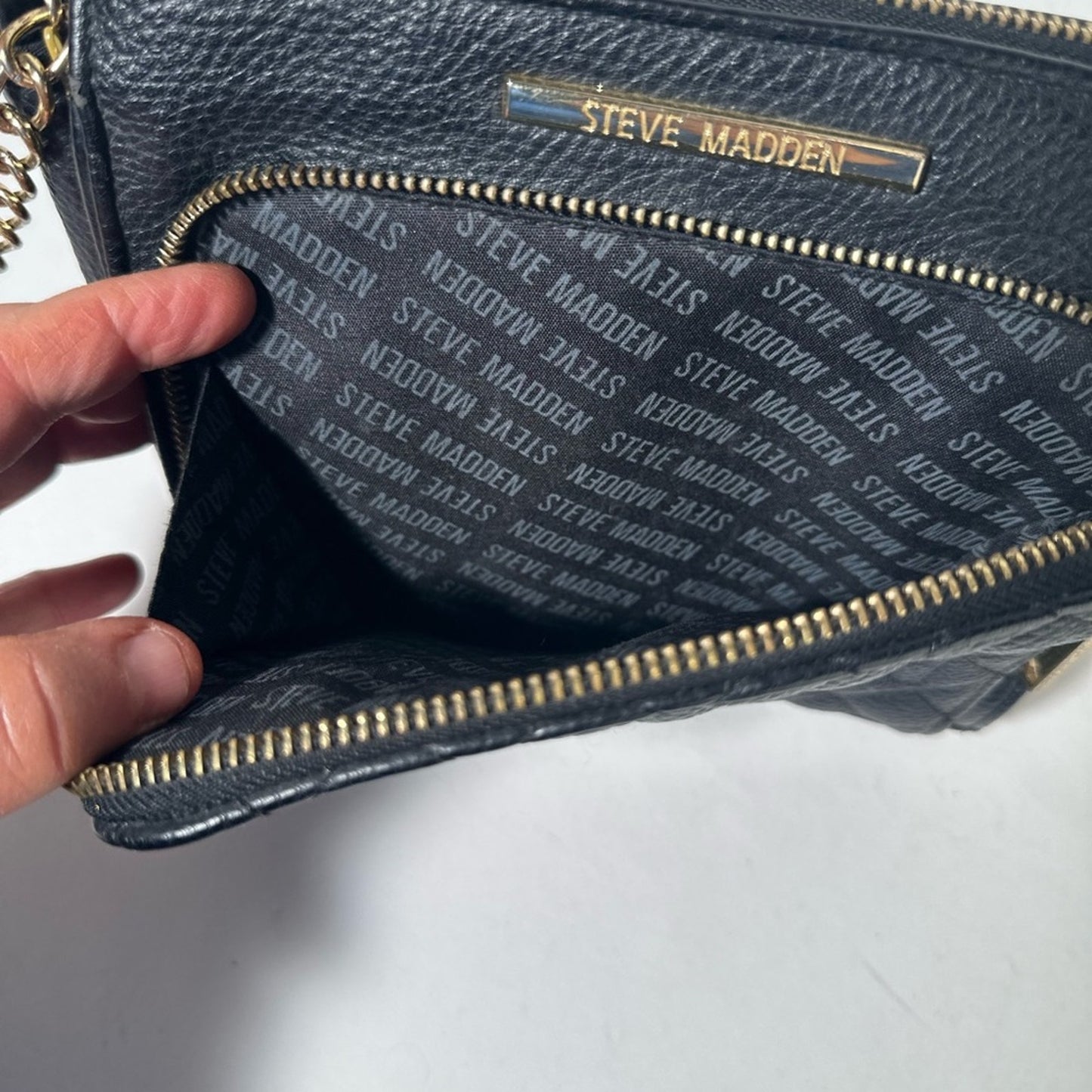 Steve Madden Black Quilted Crossbody with Chain Strap