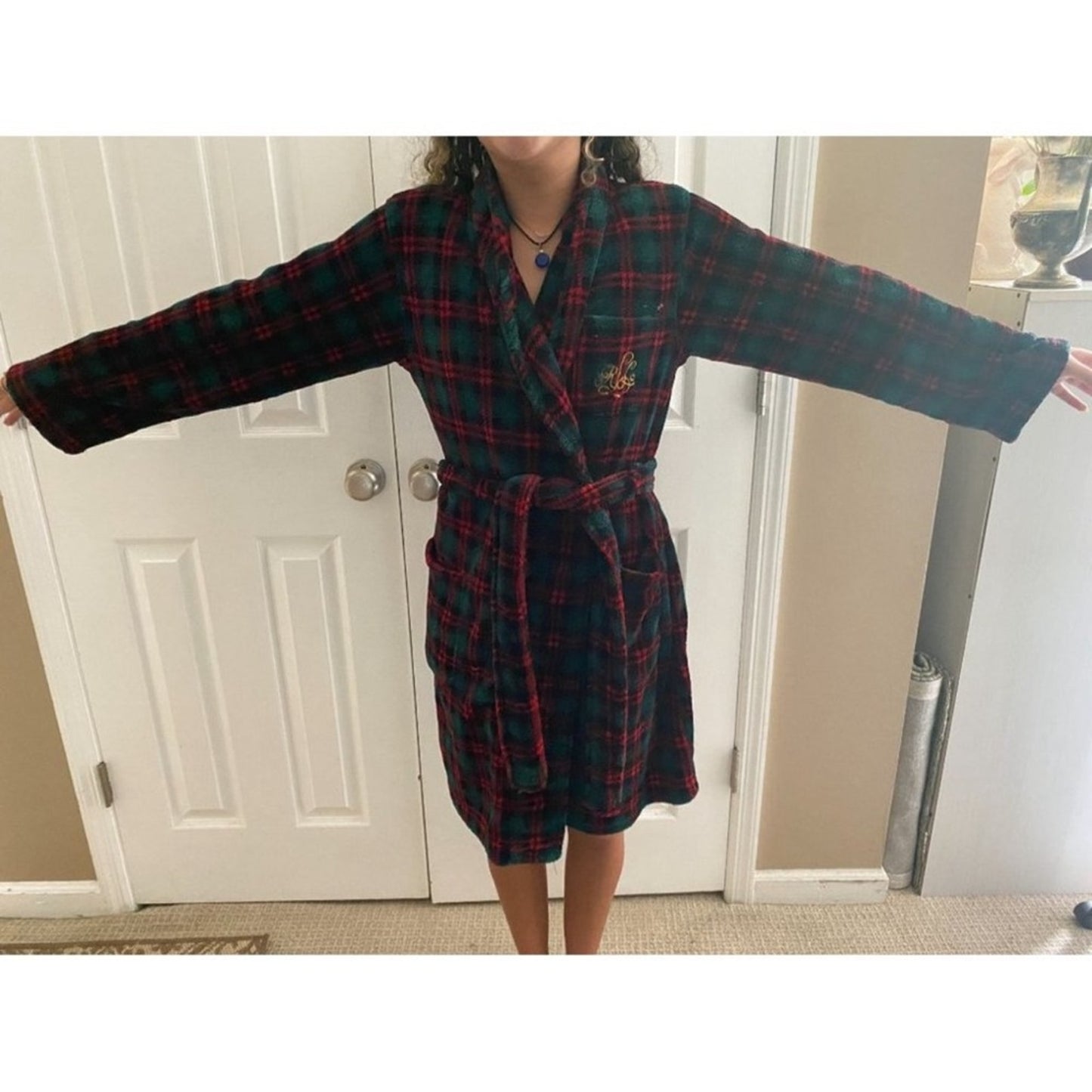 Lauren Ralph Lauren Plaid Fluffy Monogram Robe