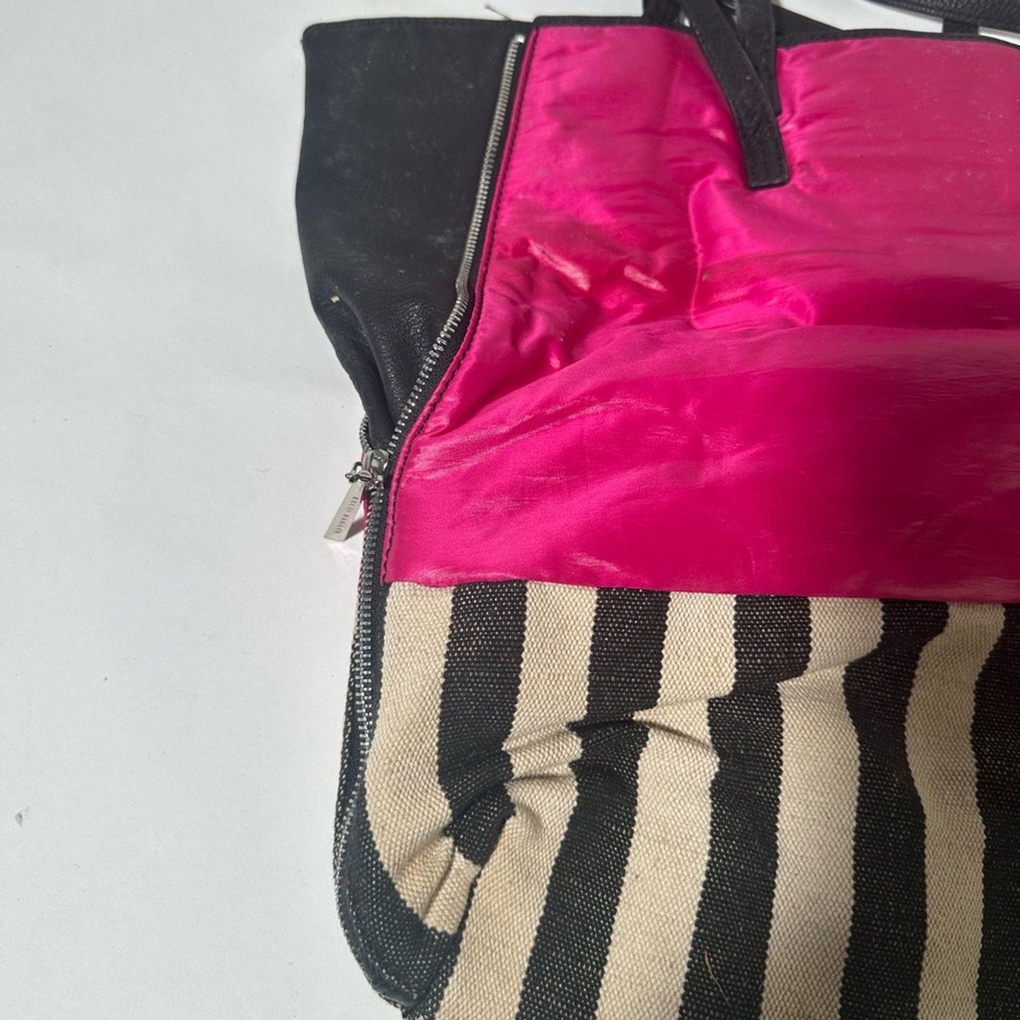 Kelsie Dagger Stylish Pink and Black Tote with Nautical Stripes