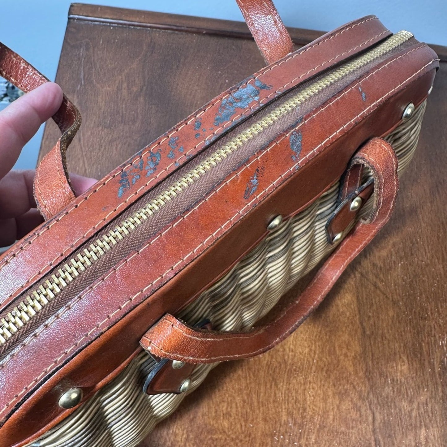 Vintage Brown Woven Leather Strap Women's Bag