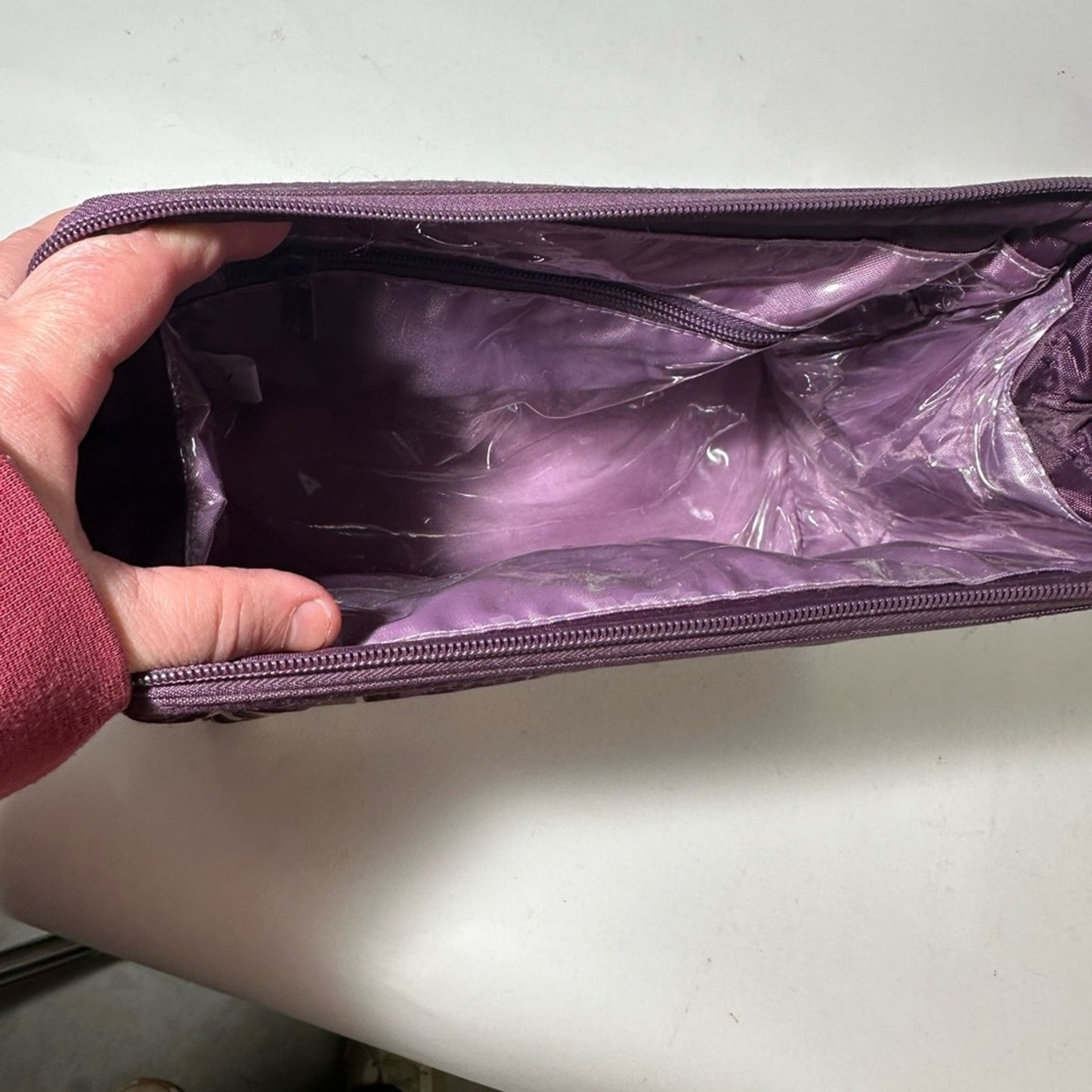 Purple Floral Cosmetic Bag with Zipper Closure
