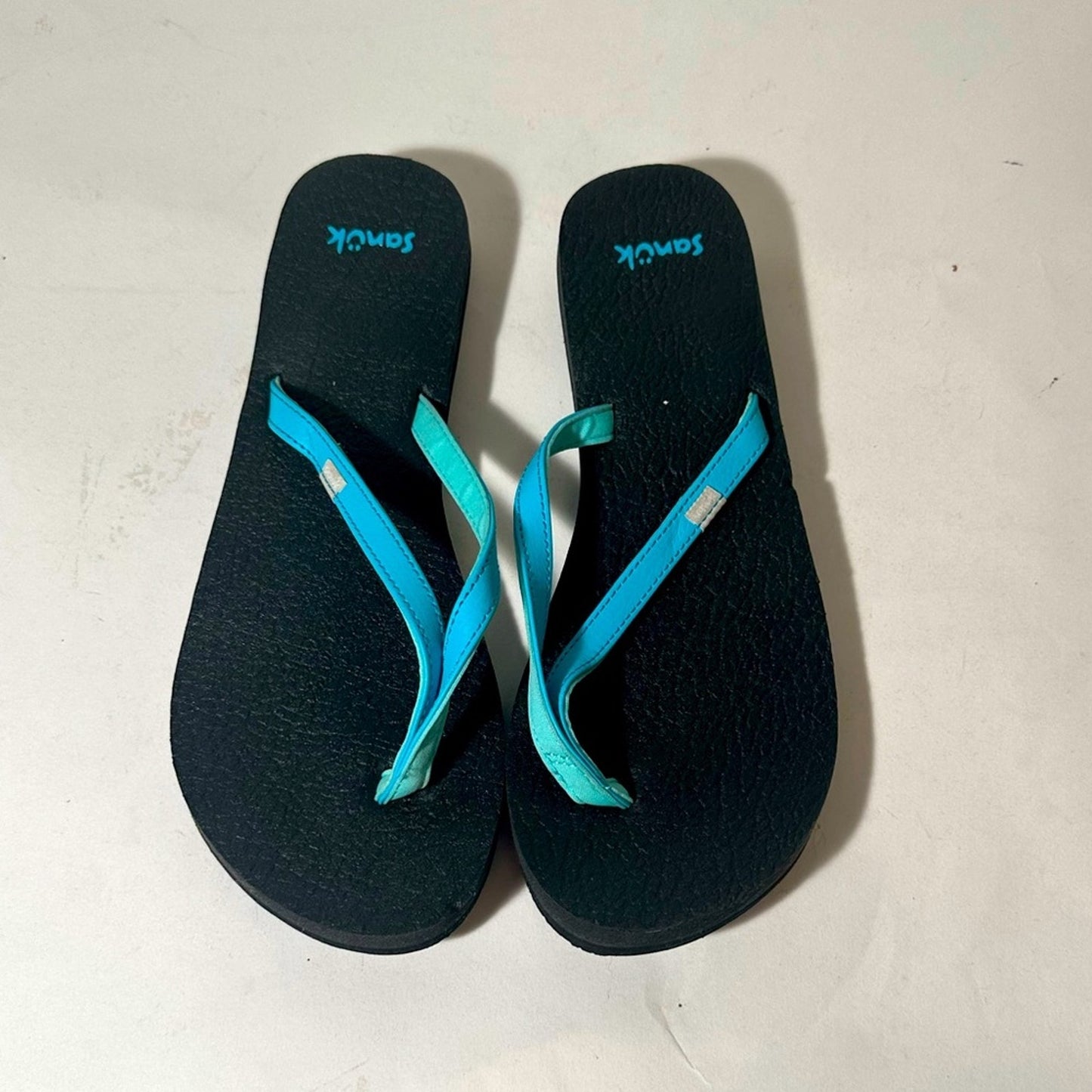 Sanuk Black and Aqua Sandals