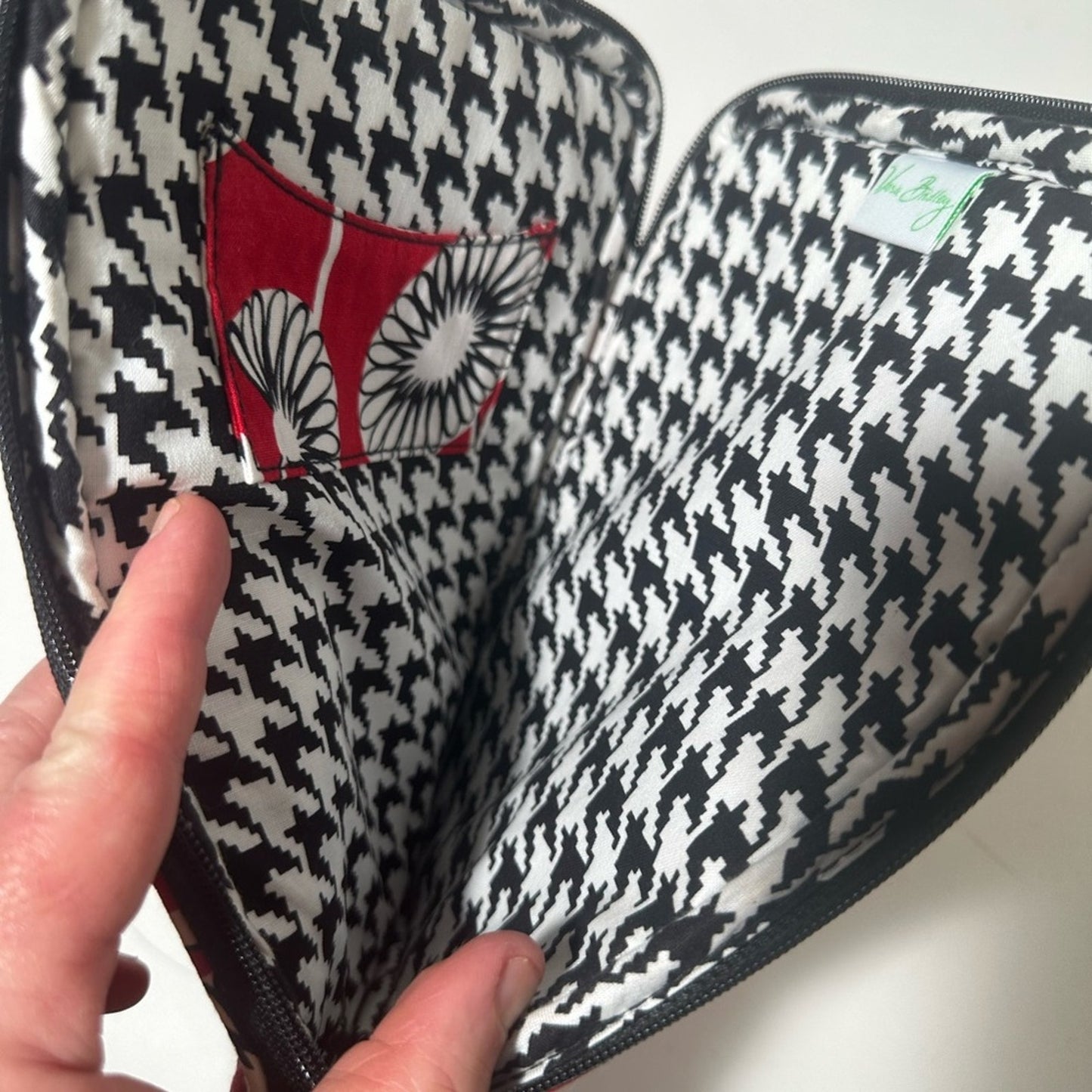 Vera Bradley Chic Houndstooth Pouch with Red Floral Accent