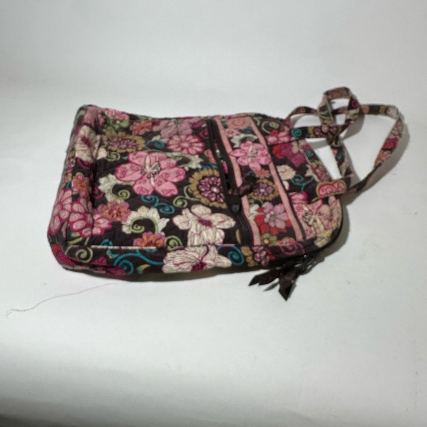 Vera Bradley Pink and Black Quilted Shoulder Bag with Floral Motif