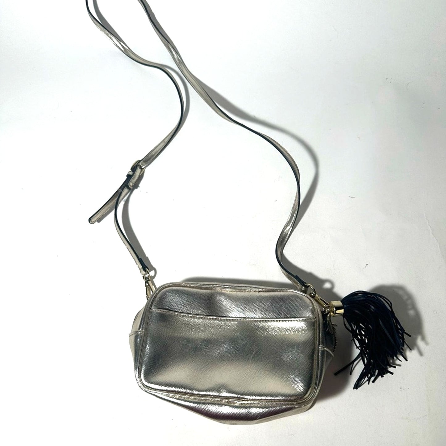 Silver Crossbody Bag with Tassel