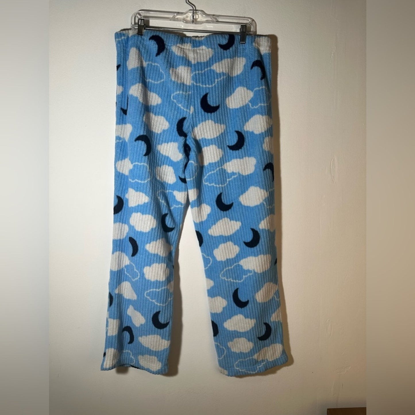 Blue Pajama Pants with Cloud and Moon Print