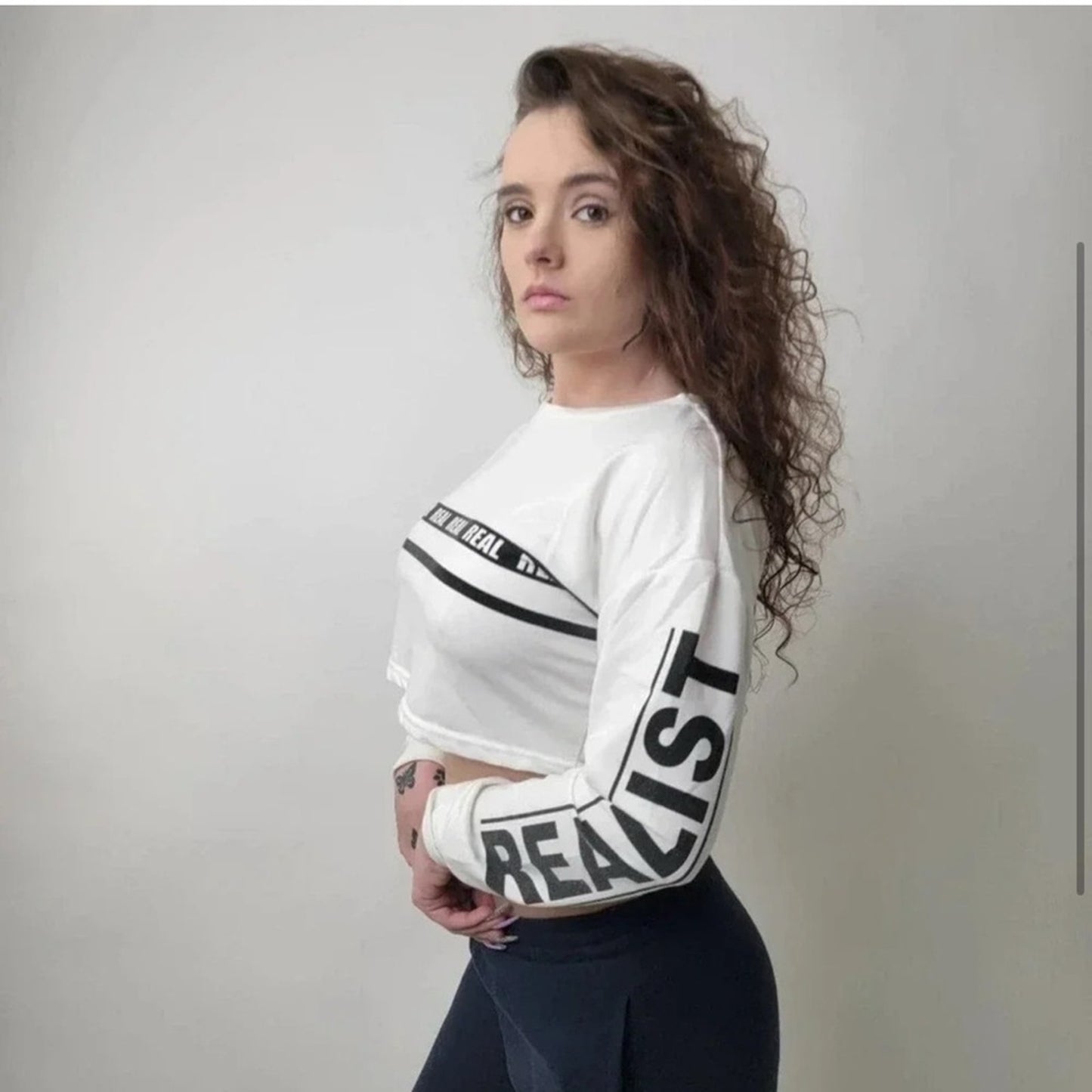 White Cropped Sweatshirt with Black Lettering