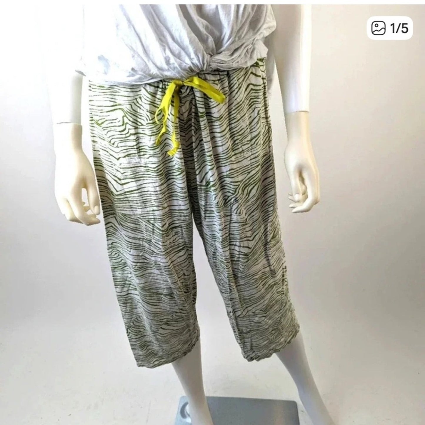 Green and White Striped Pajama Pants