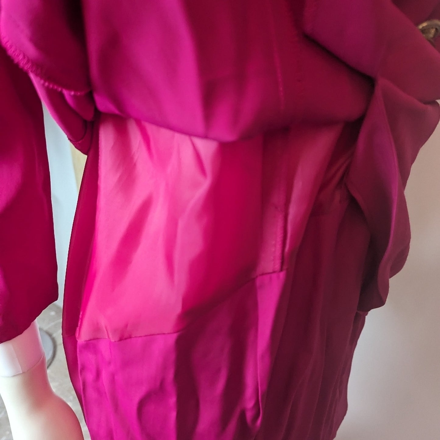 Vintage Hot Pink Puff Sleeve Dress - Medium