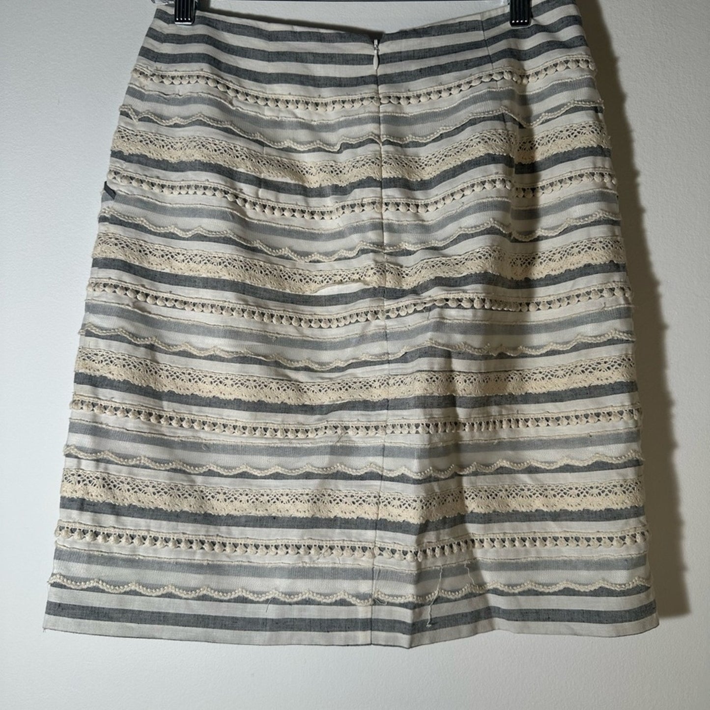 Anthropology Striped Cream and Gray Skirt
