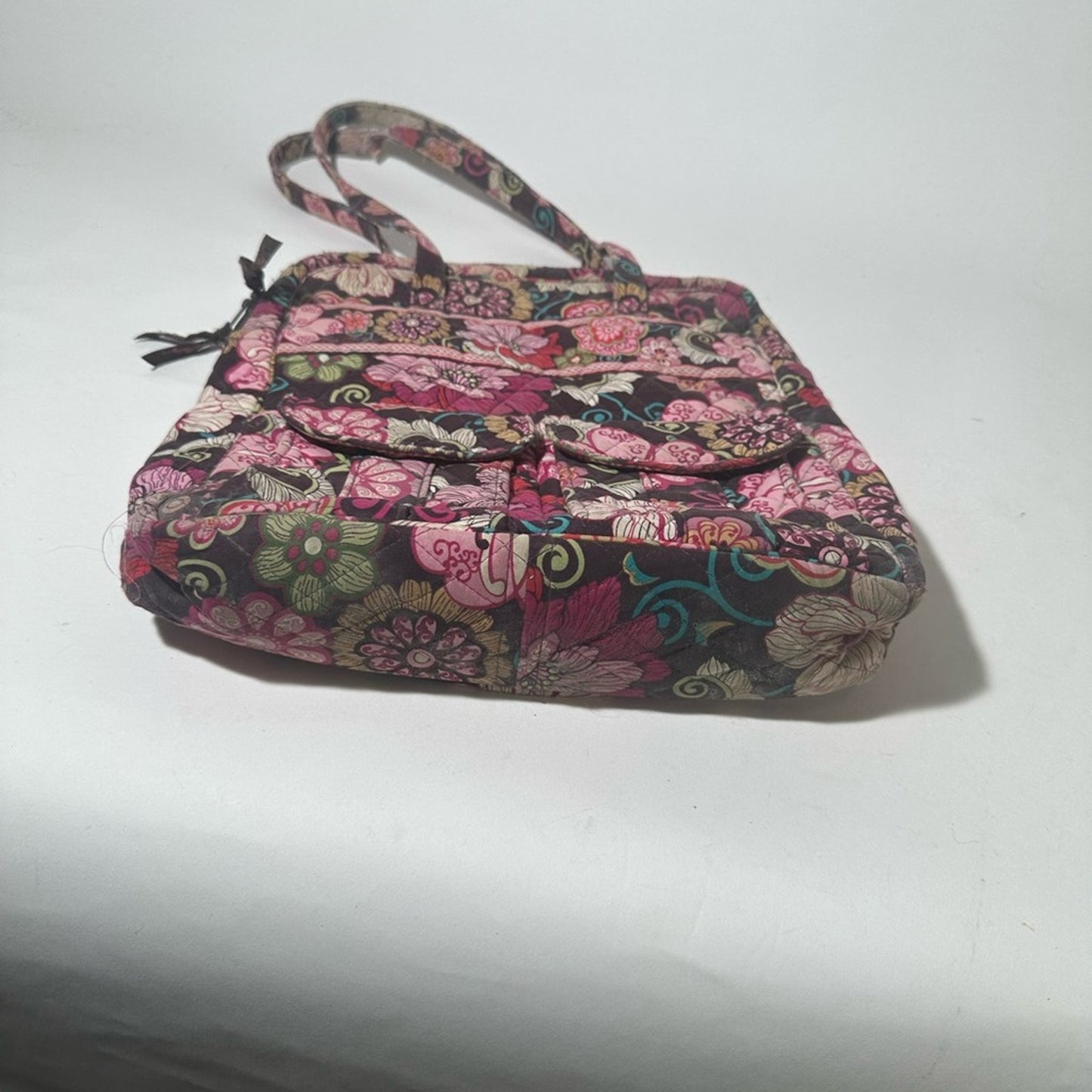 Vera Bradley Pink and Black Quilted Shoulder Bag with Floral Motif