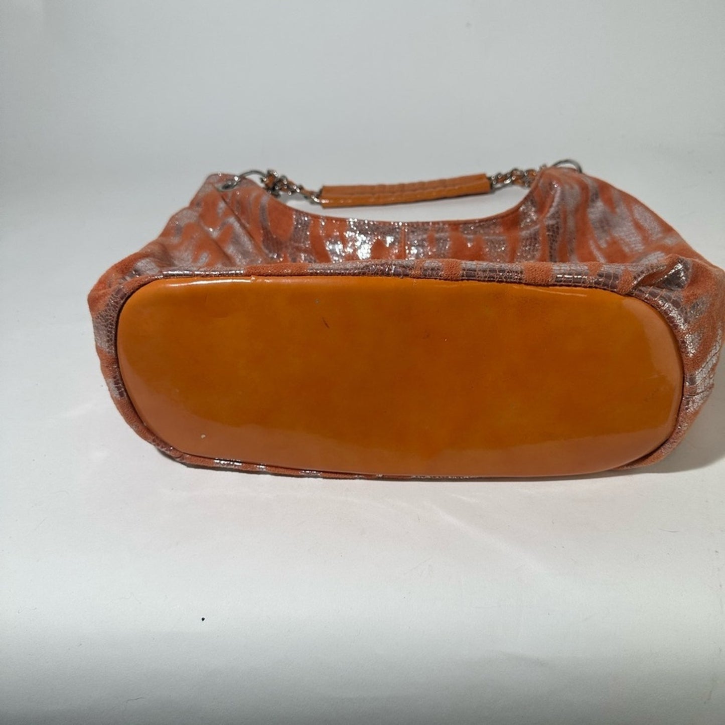 Orange and Silver Tiger Print Hobo Bag with Glossy Finish