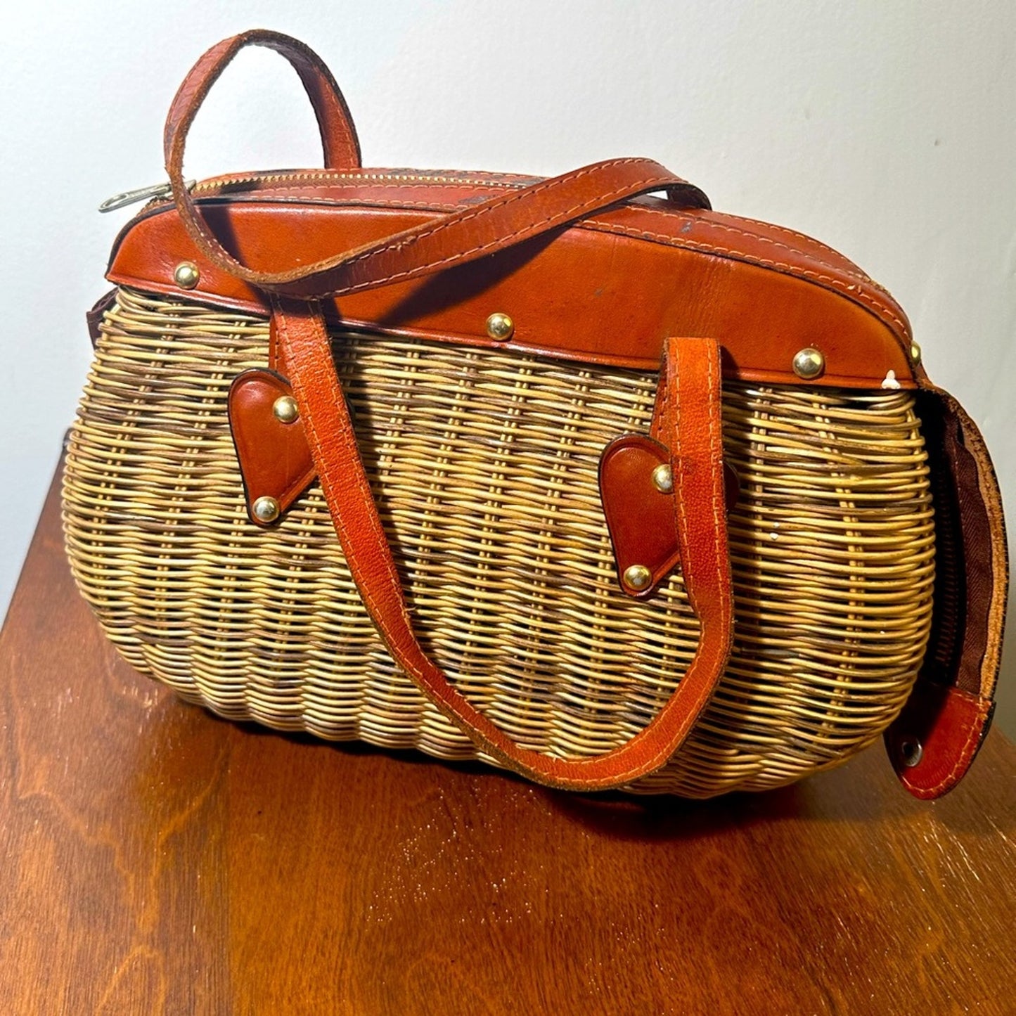 Vintage Brown Woven Leather Strap Women's Bag