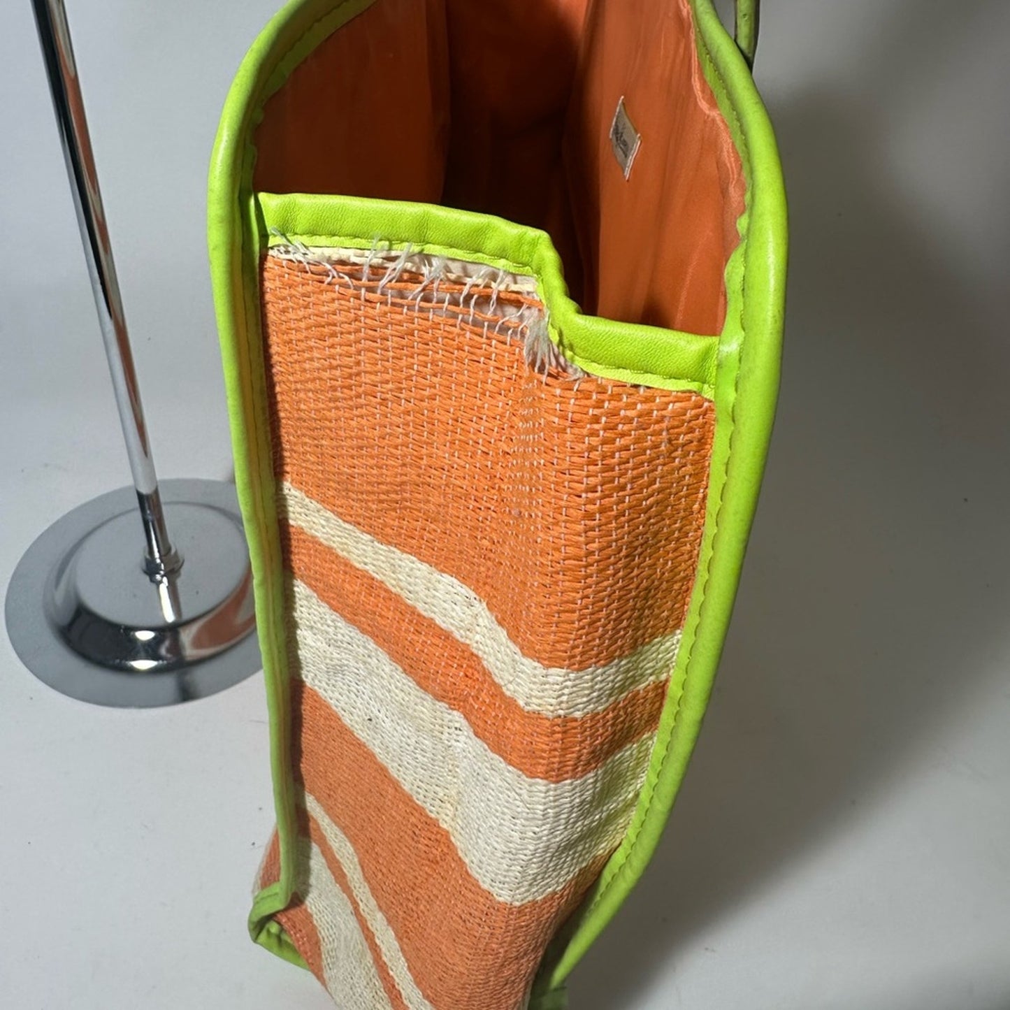 Vibrant Orange and Tan Striped Tote Bag with Sturdy Handles