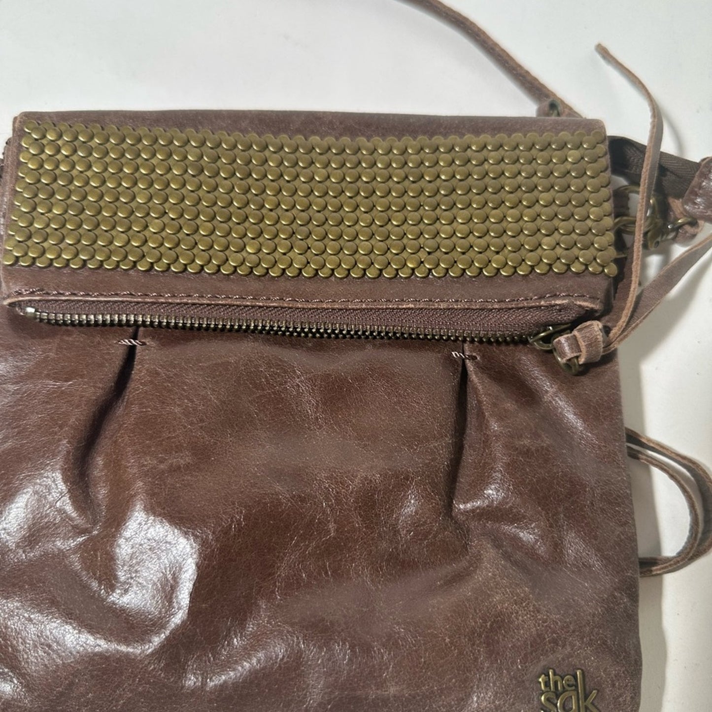 The Sak Brown Crossbody Bag with Metallic Accents