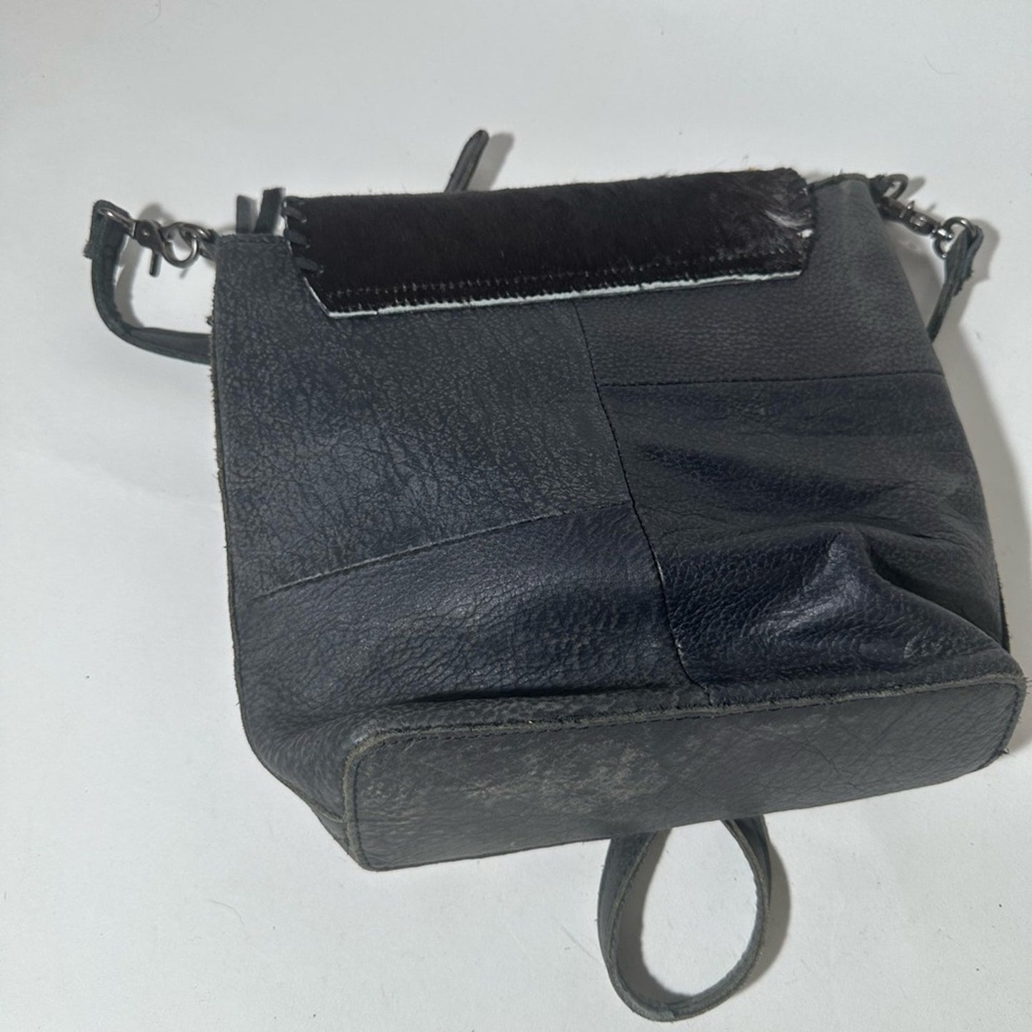 Black Leather Crossbody Bag with Turquoise Accent