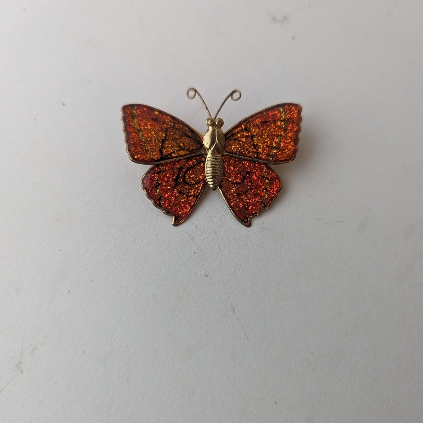 Vintage Stamped Metal and Enamel Orange Butterfly