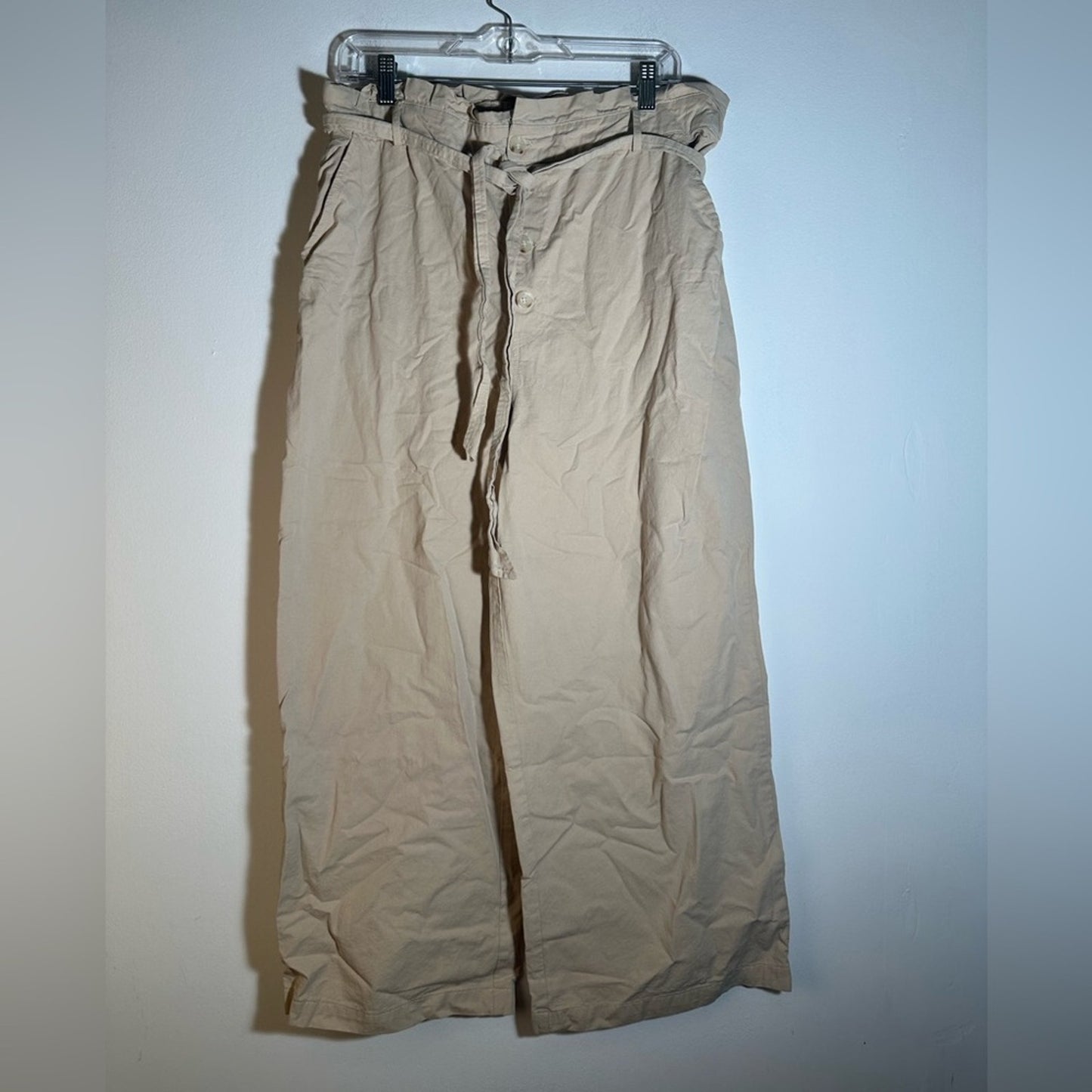 Beige Wide-Leg High-Waisted Pants