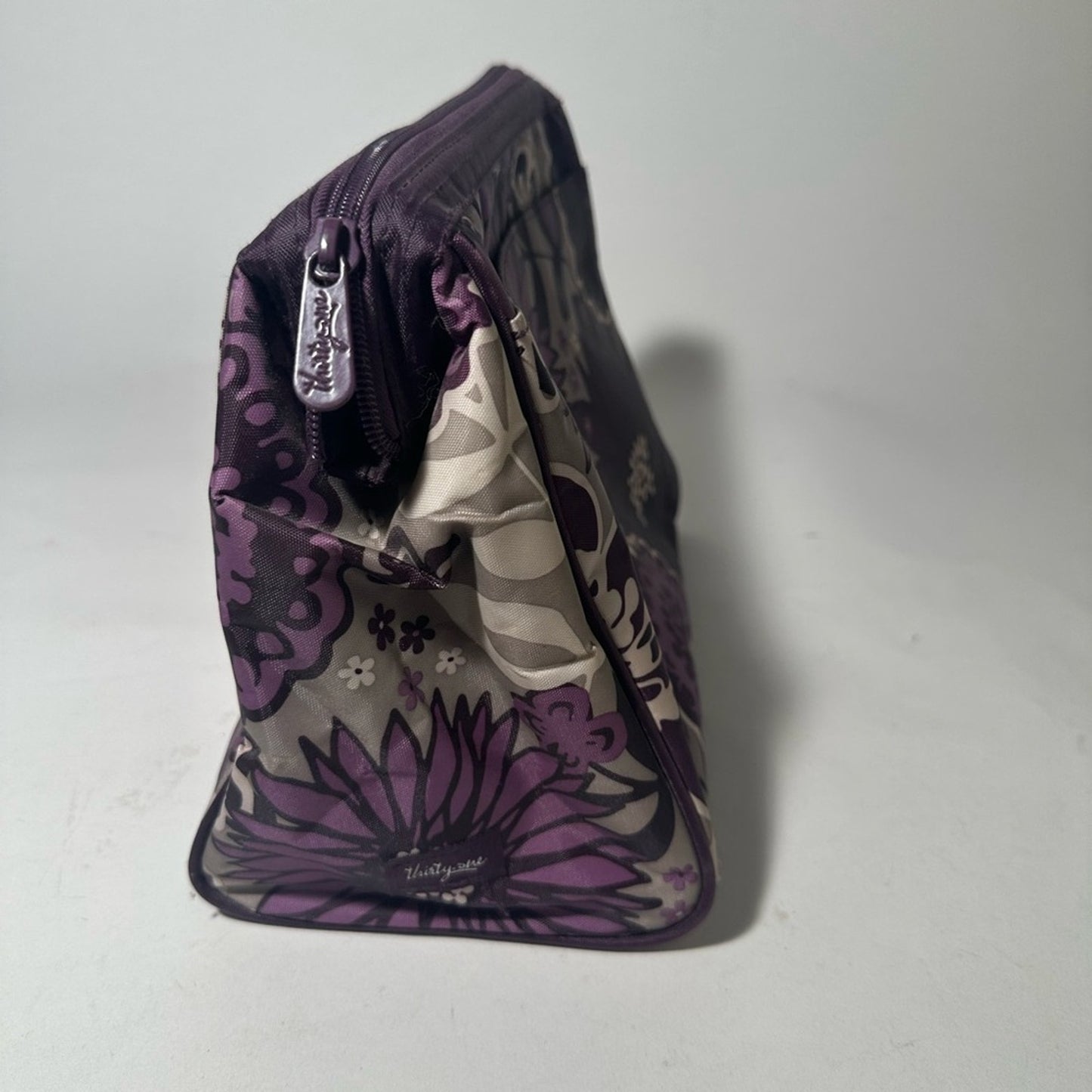 Purple Floral Cosmetic Bag with Zipper Closure