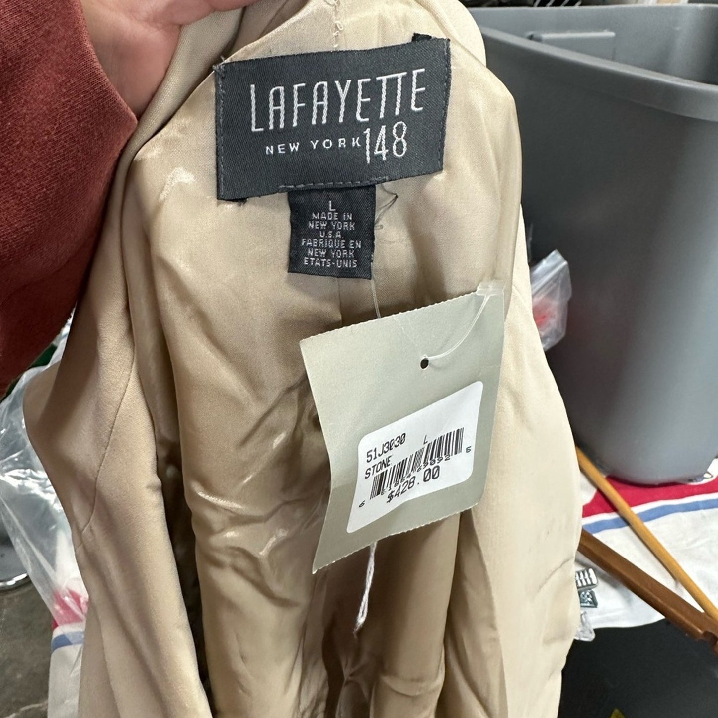 NWT Lafayette New York 148 Chic Beige Open Front Jacket