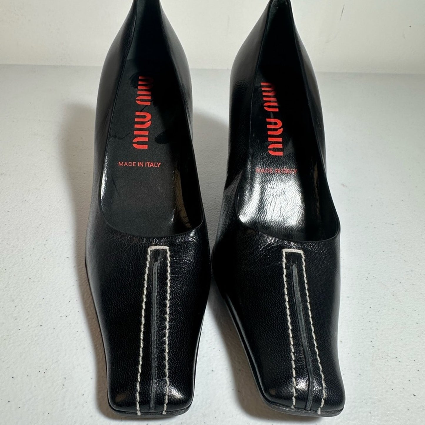 Miu Miu Black Leather Women's Kitten Heels
