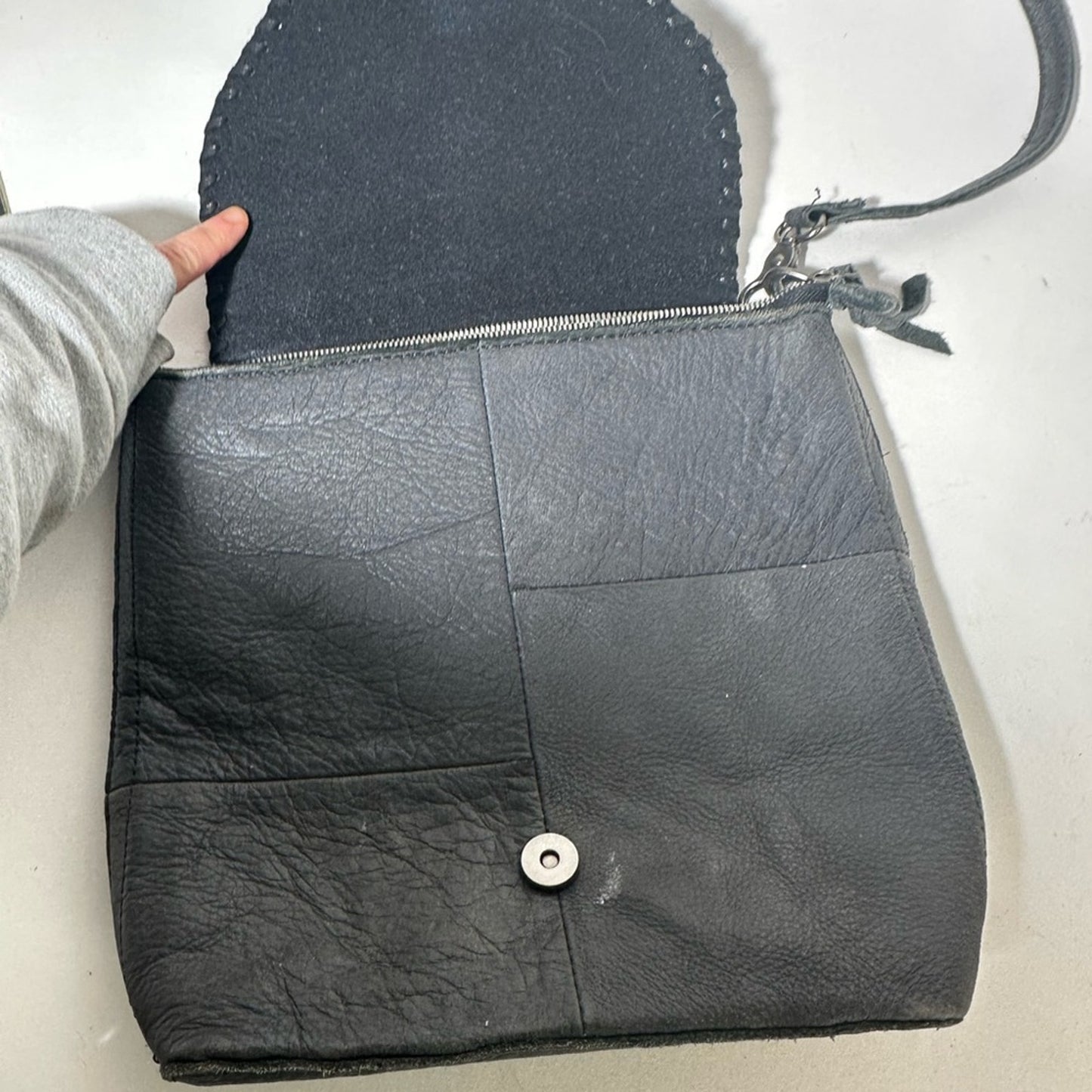 Black Leather Crossbody Bag with Turquoise Accent
