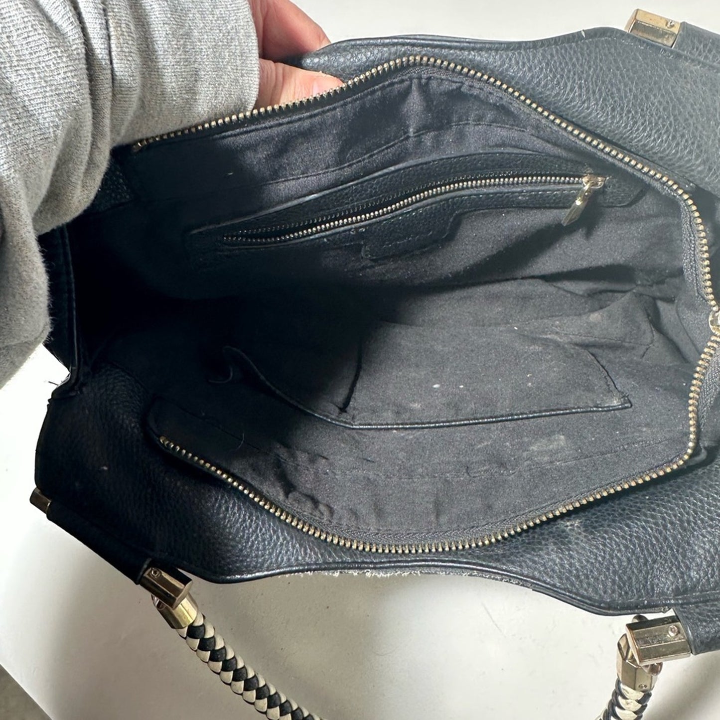 Bebe Black Shoulder Bag with Silver Chain Handles