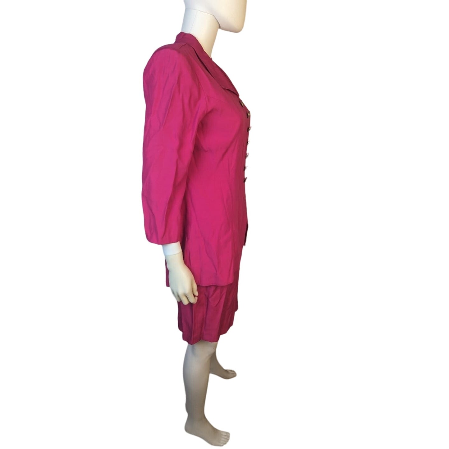 Vintage Hot Pink Puff Sleeve Dress - Medium