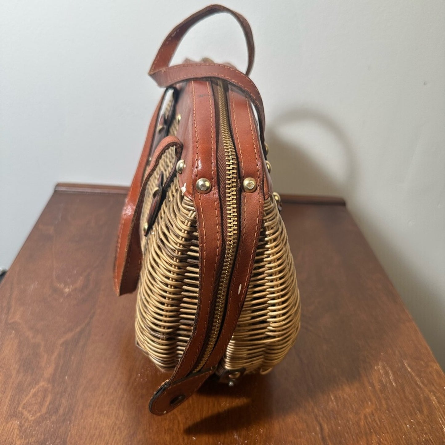 Vintage Brown Woven Leather Strap Women's Bag