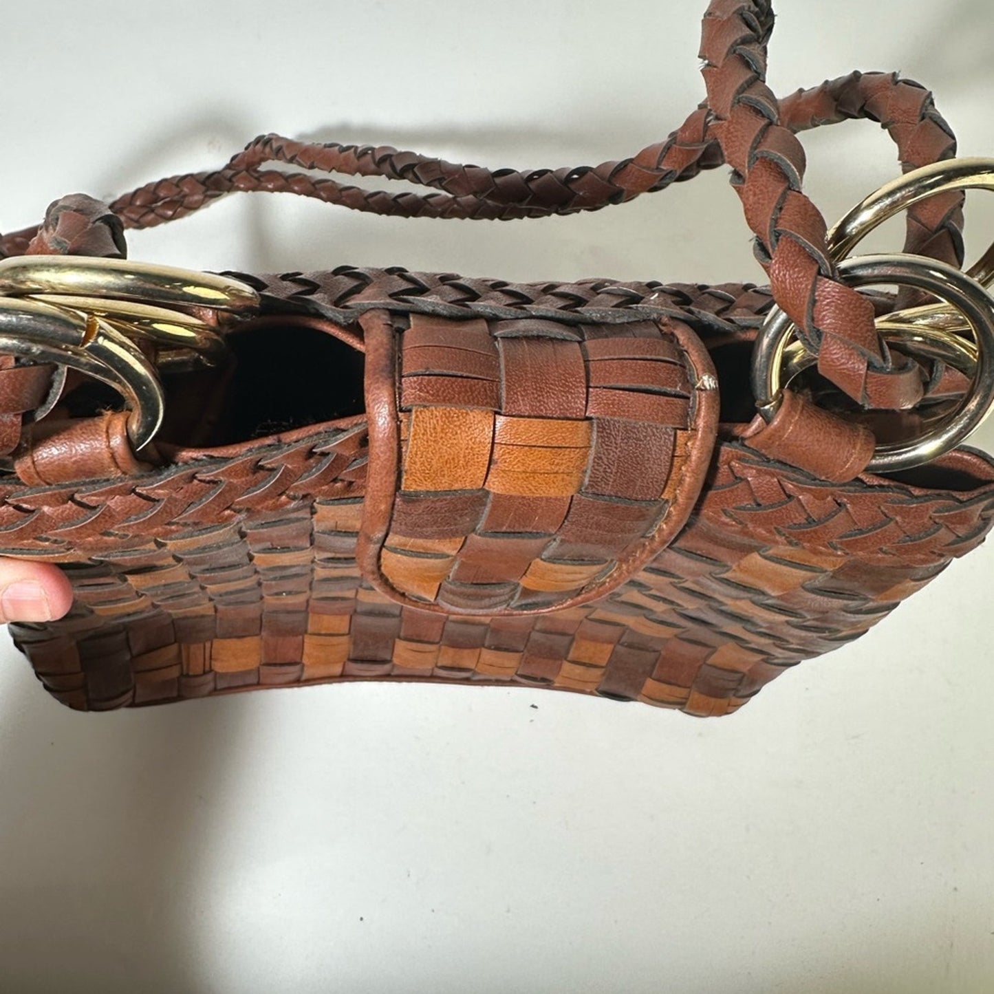 Brown Woven Leather Bag