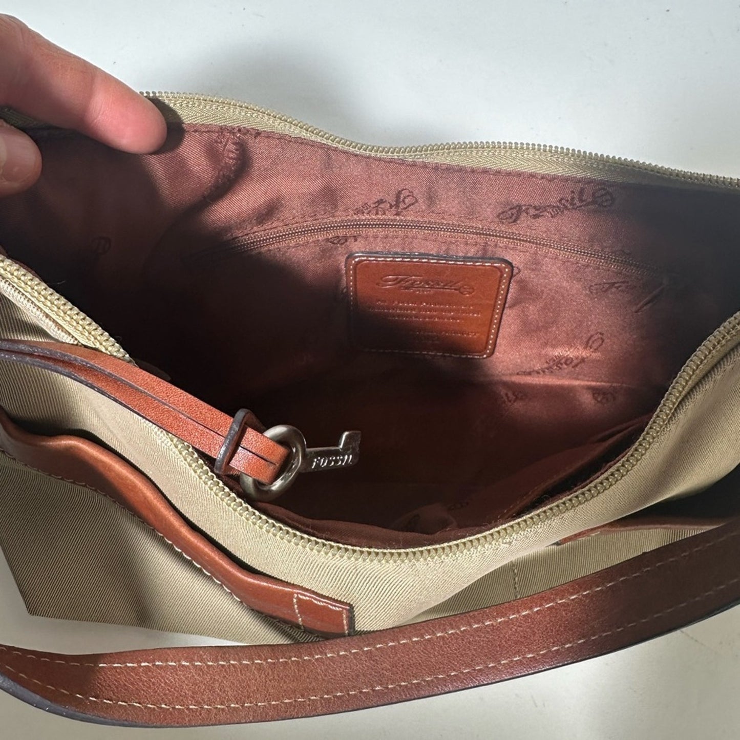 Fossil Beige and Brown Shoulder Bag