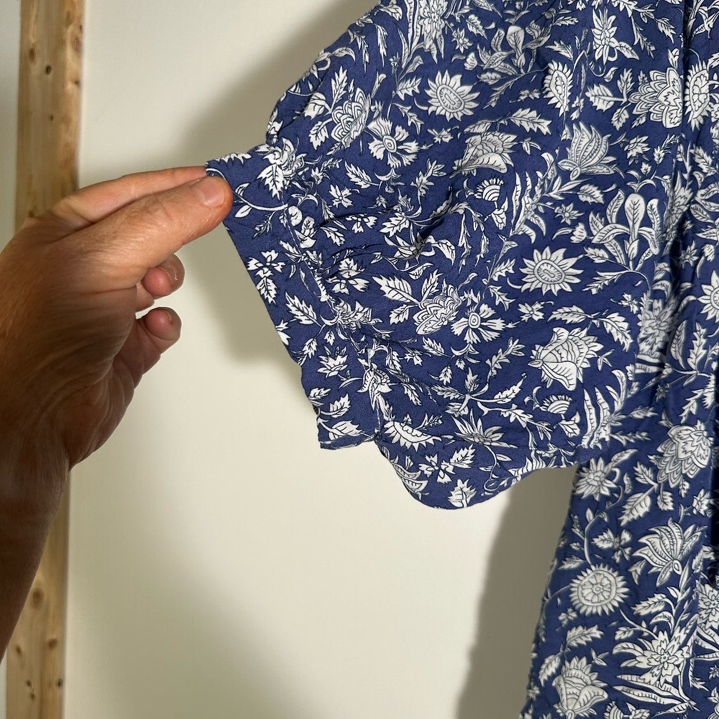 Floral Blue and White Rayon Dress