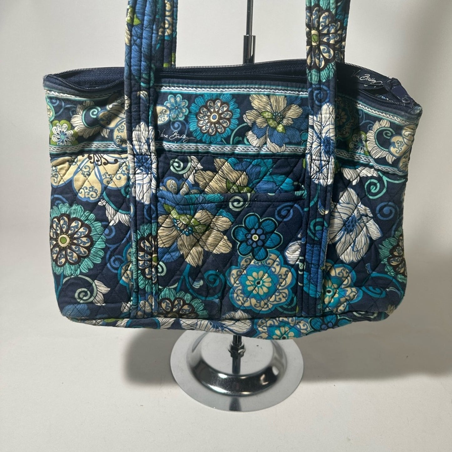 Vera Bradley Blue and Green Quilted Shoulder Bag with Paisley Design