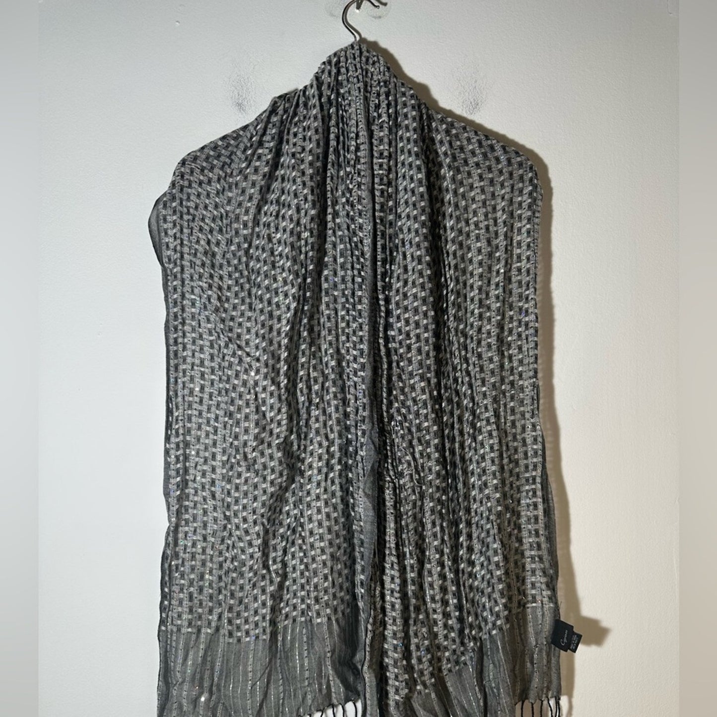 Gray and Black Woven Shawl with Fringe