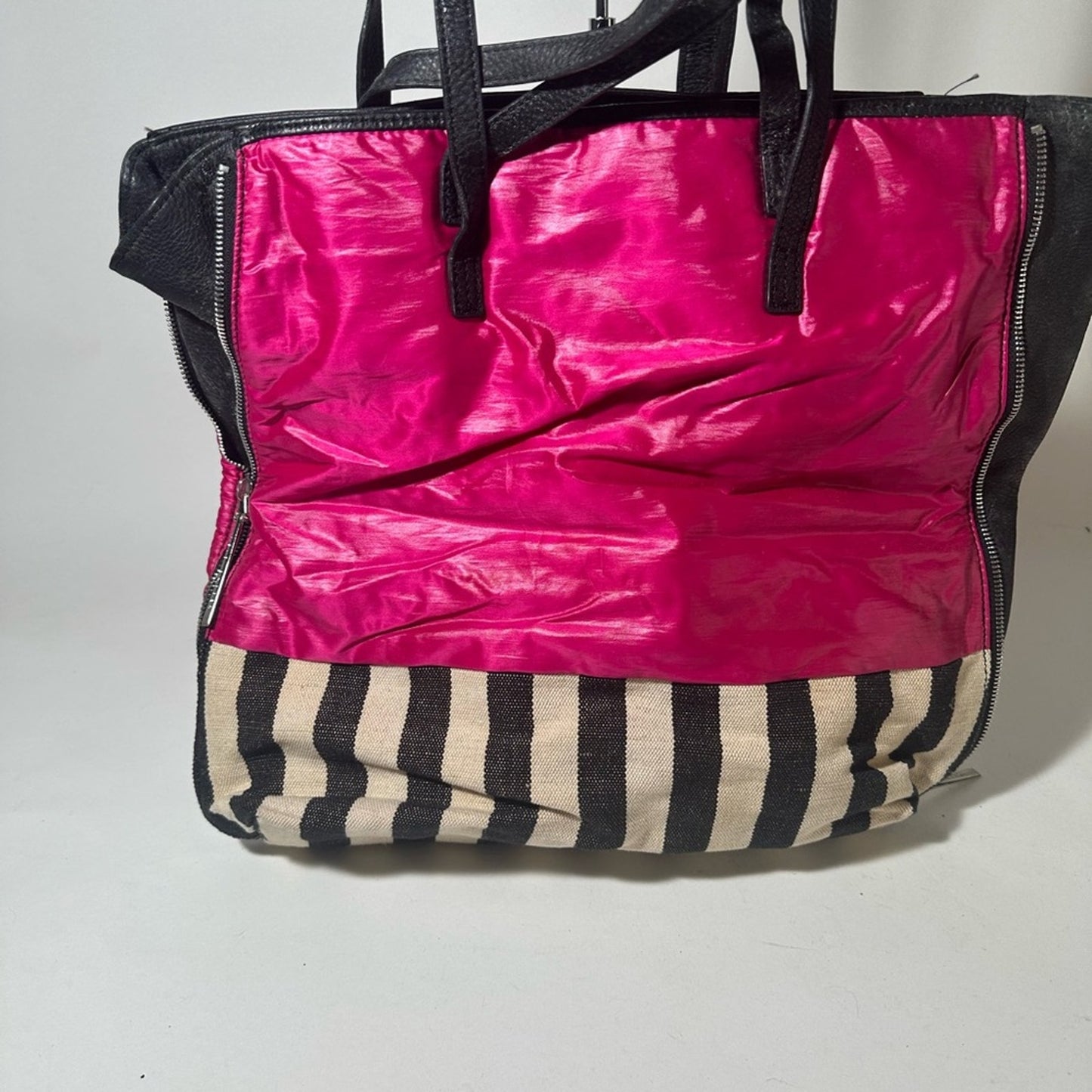 Kelsie Dagger Stylish Pink and Black Tote with Nautical Stripes