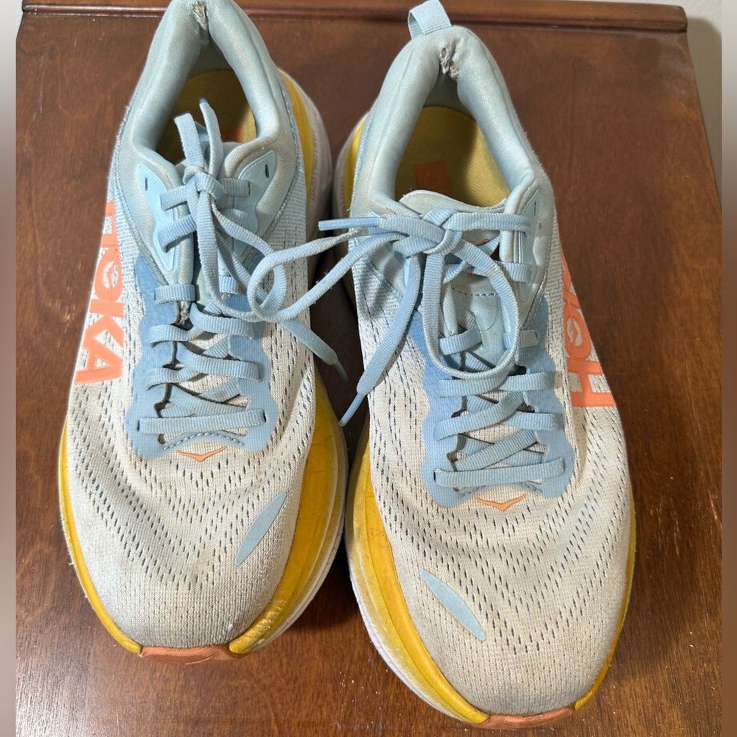 Hoka One One Shoes in Light Blue and Yellow