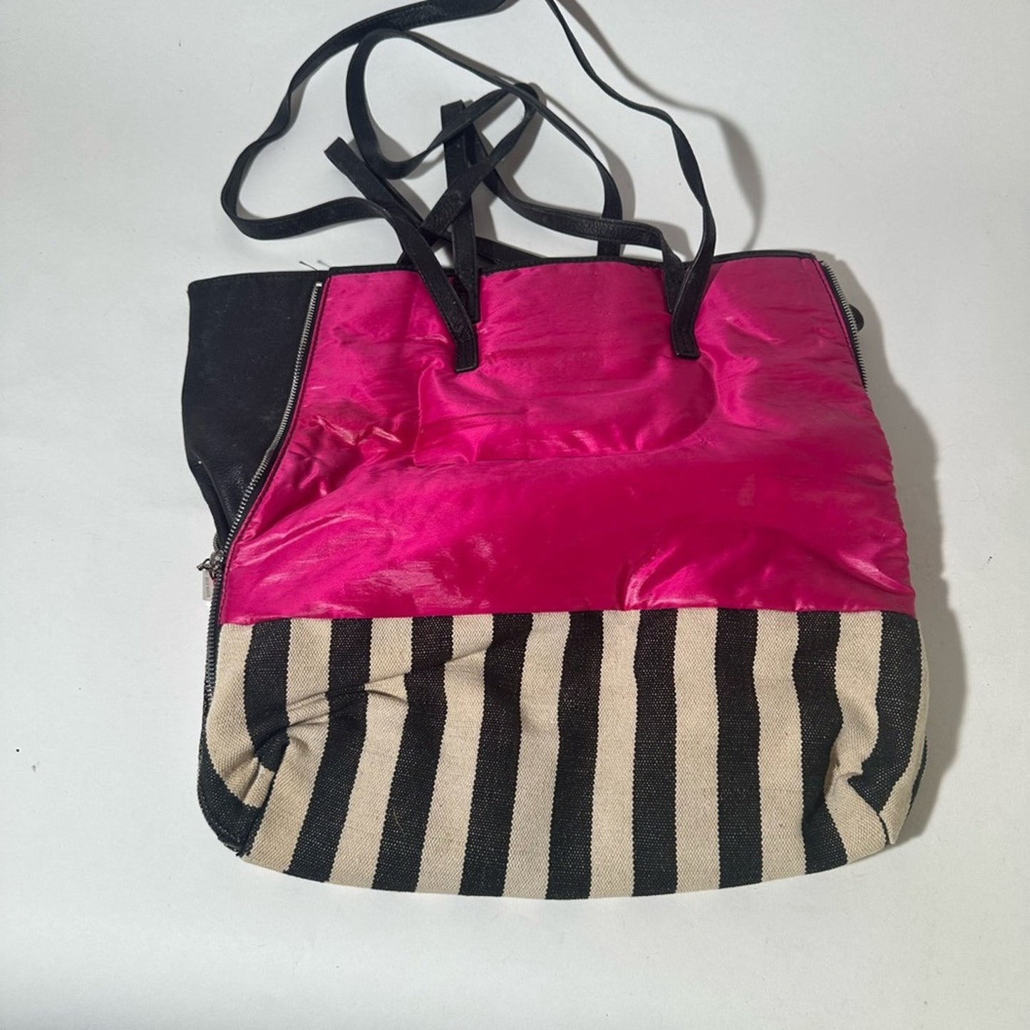 Kelsie Dagger Stylish Pink and Black Tote with Nautical Stripes