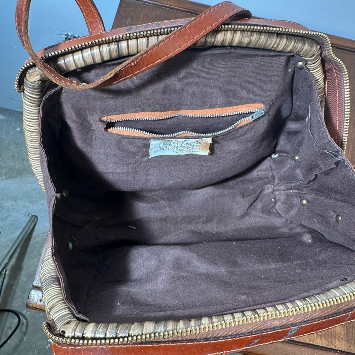 Vintage Brown Woven Leather Strap Women's Bag