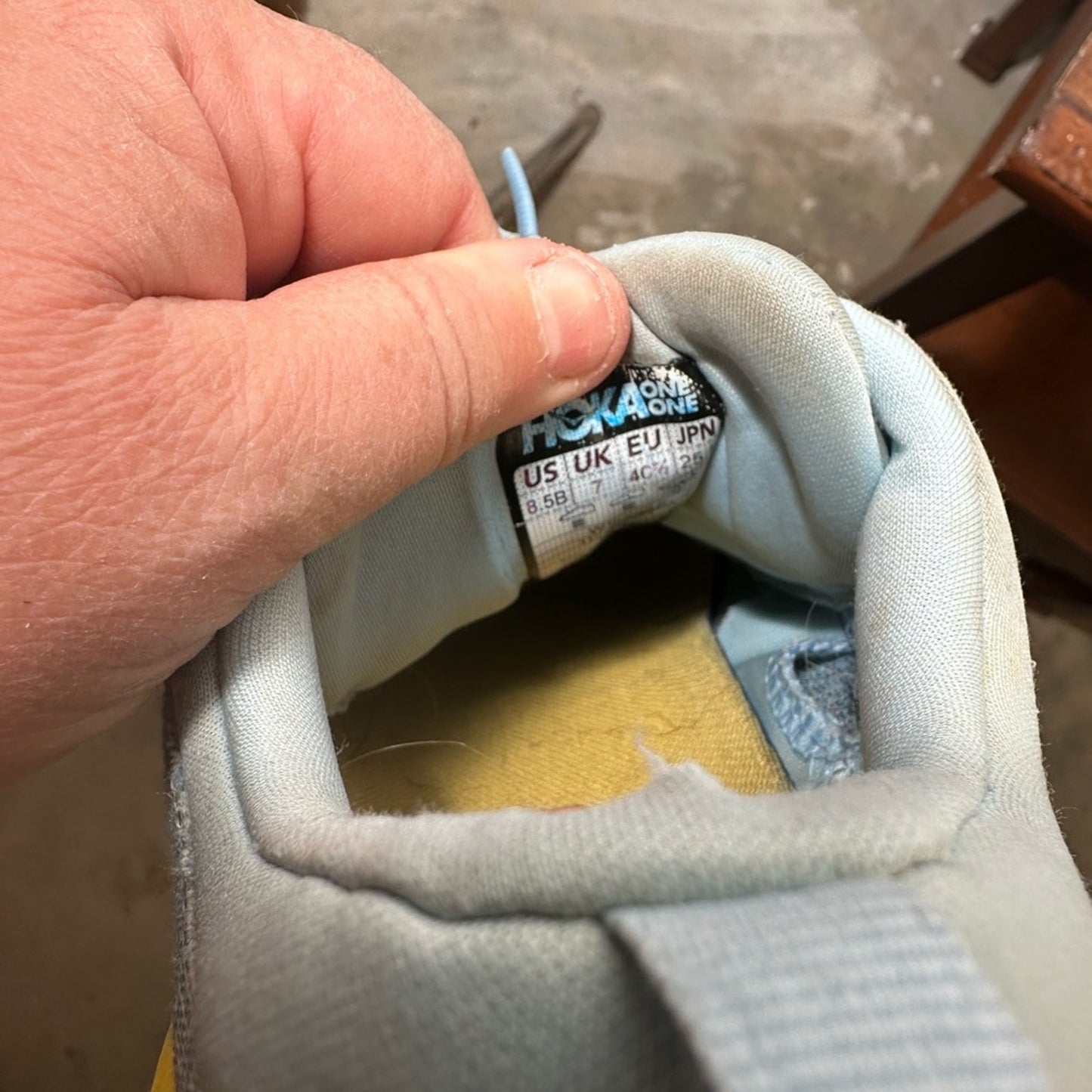 Hoka One One Shoes in Light Blue and Yellow