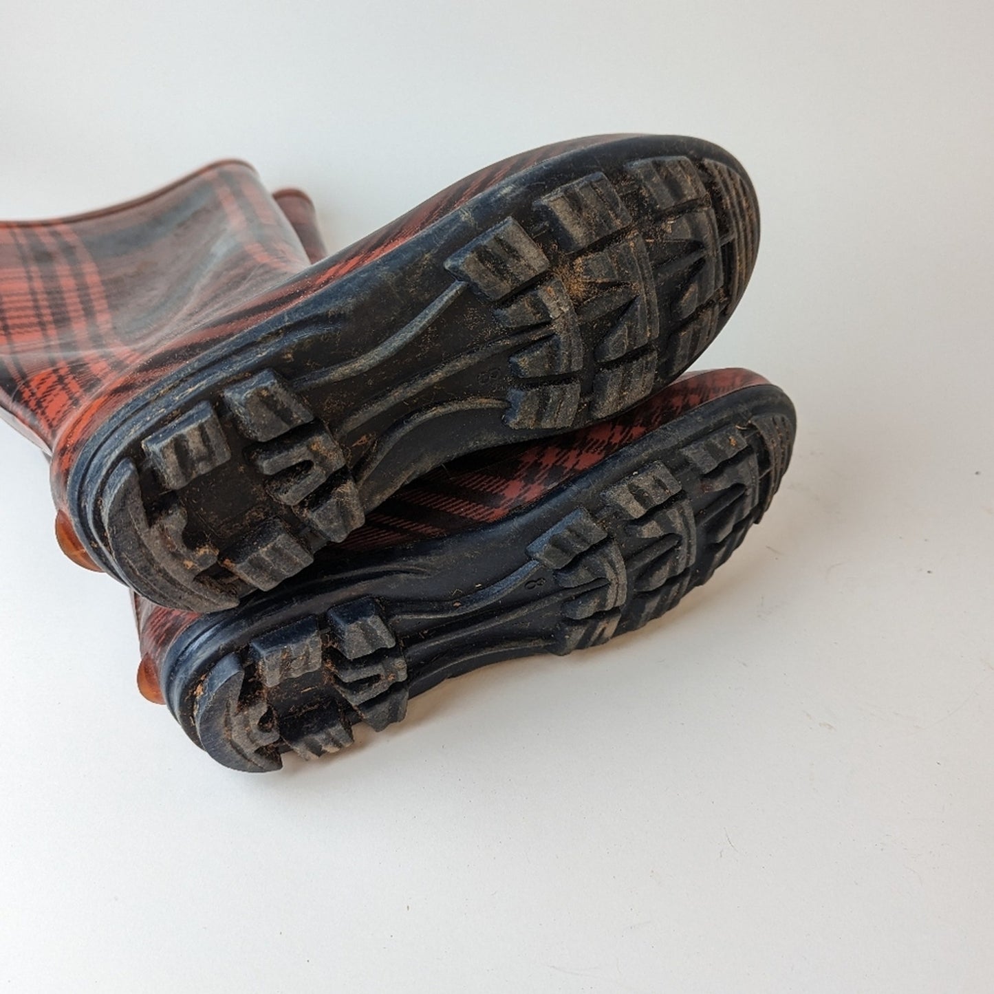 Red Plaid Rain Boots - 9