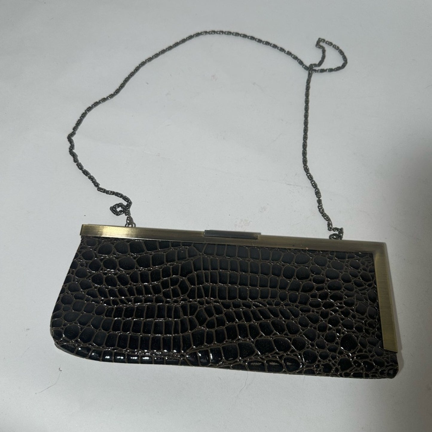 Elegant Black Crocodile-Embossed Clutch