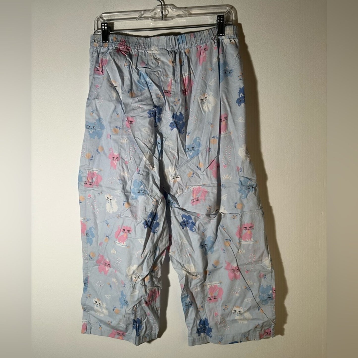 Light Blue Pajama Pants with Cat Print