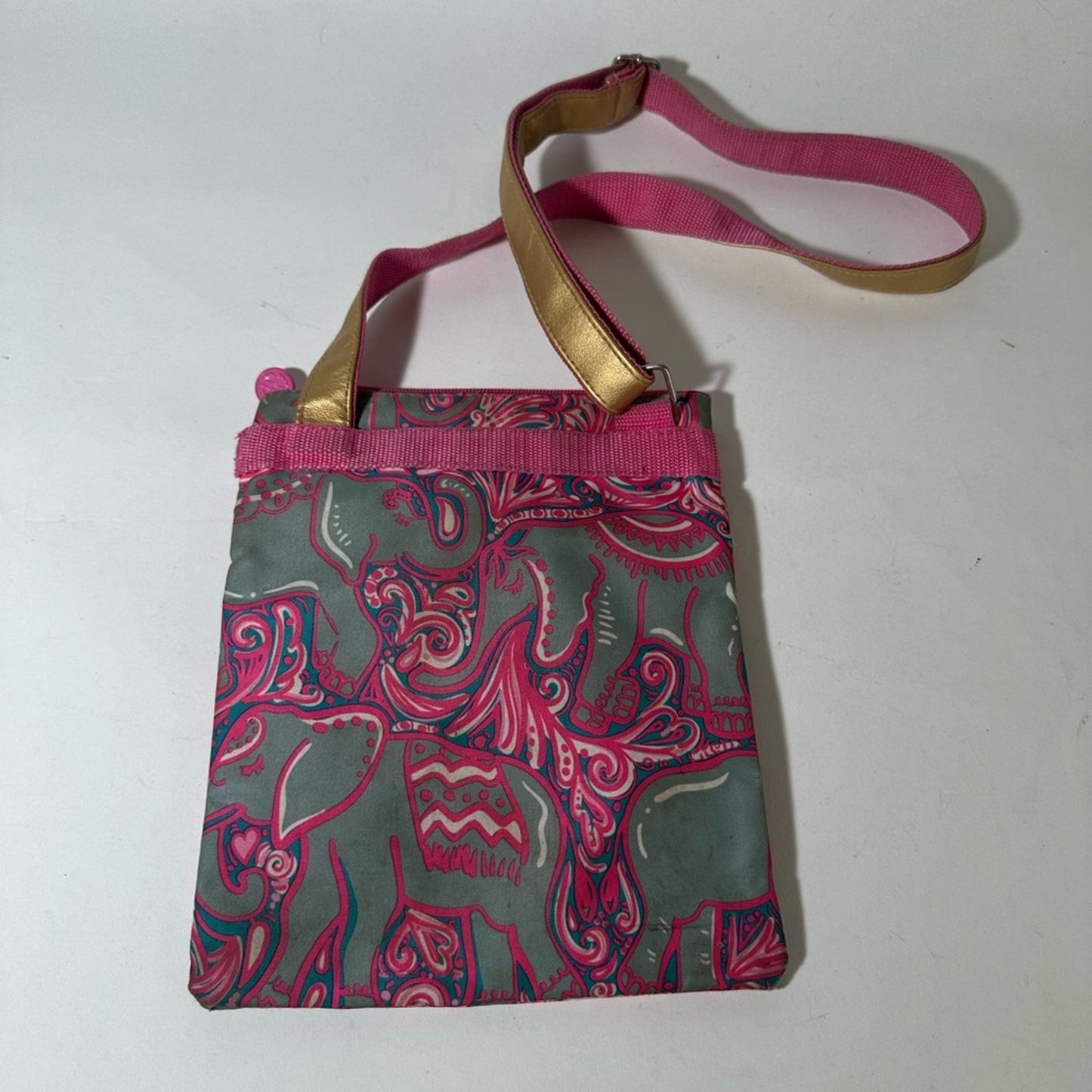 Vibrant Pink Floral Crossbody Bag with Dual-Tone Strap