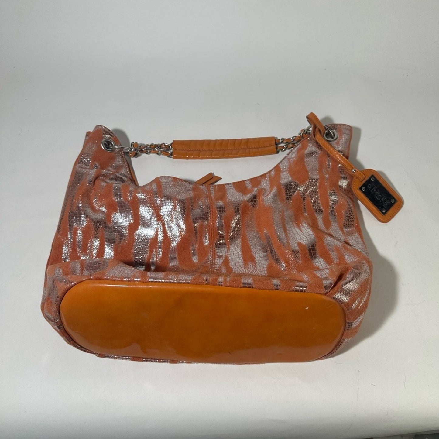 Orange and Silver Tiger Print Hobo Bag with Glossy Finish