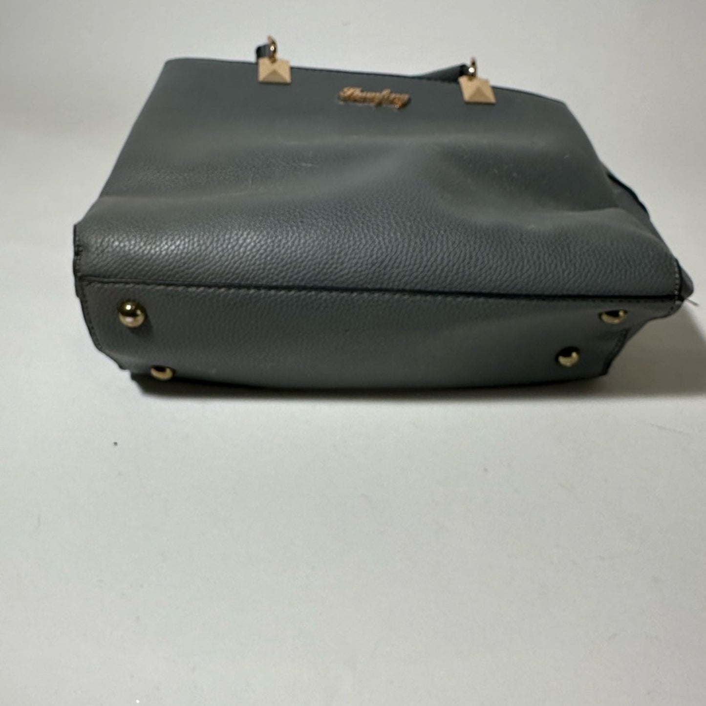 Gray Satchel with Structured Design and Gold Accents
