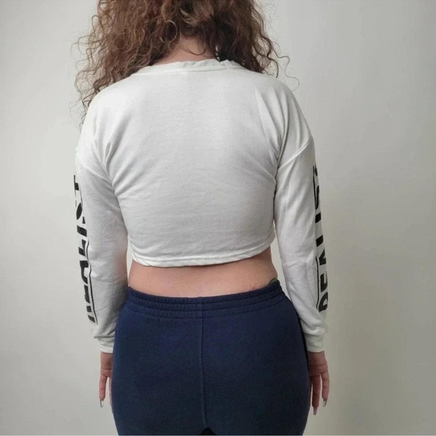 White Cropped Sweatshirt with Black Lettering