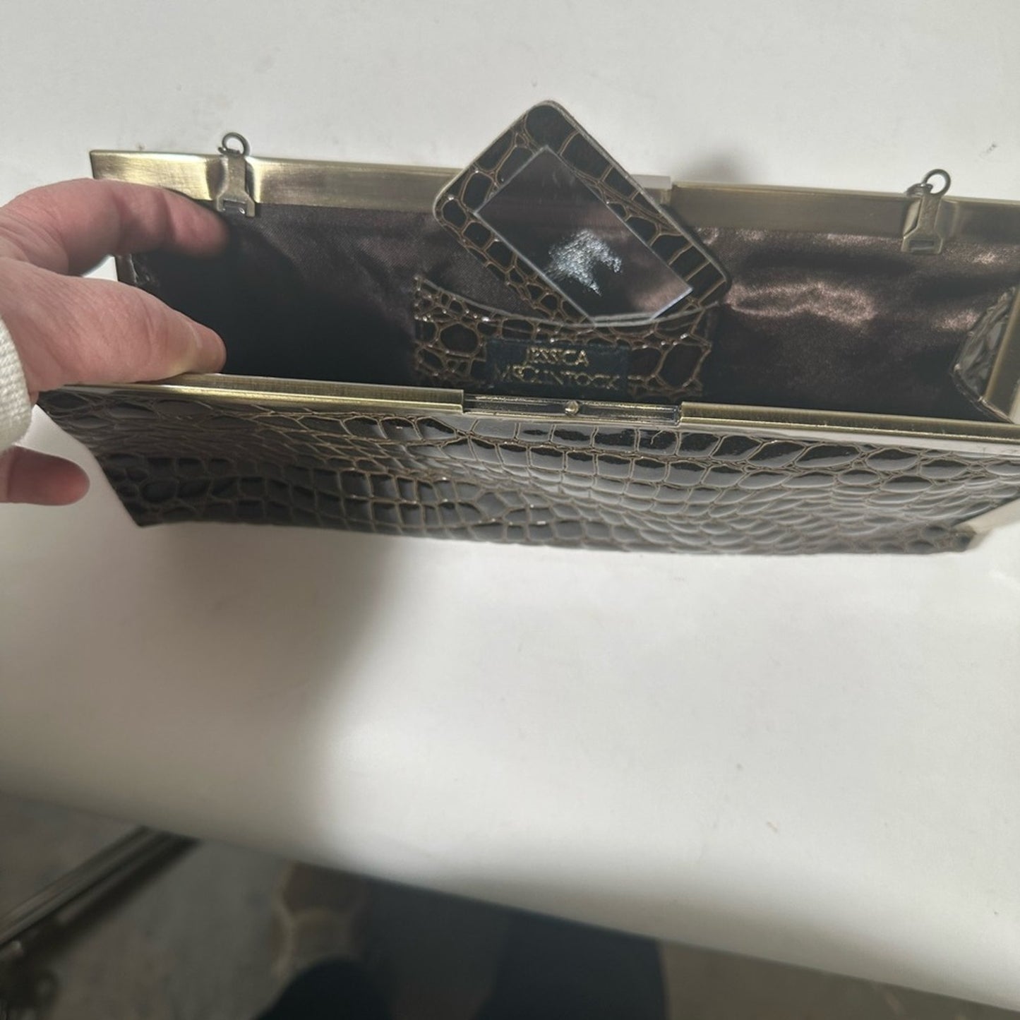 Elegant Black Crocodile-Embossed Clutch