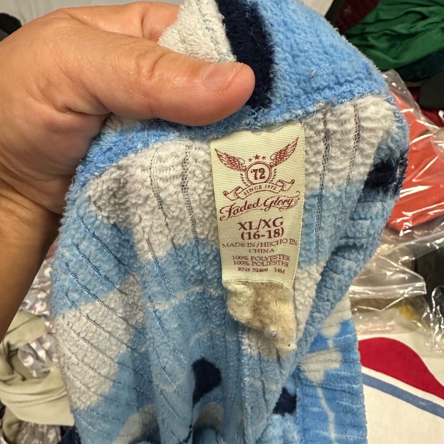 Blue Pajama Pants with Cloud and Moon Print