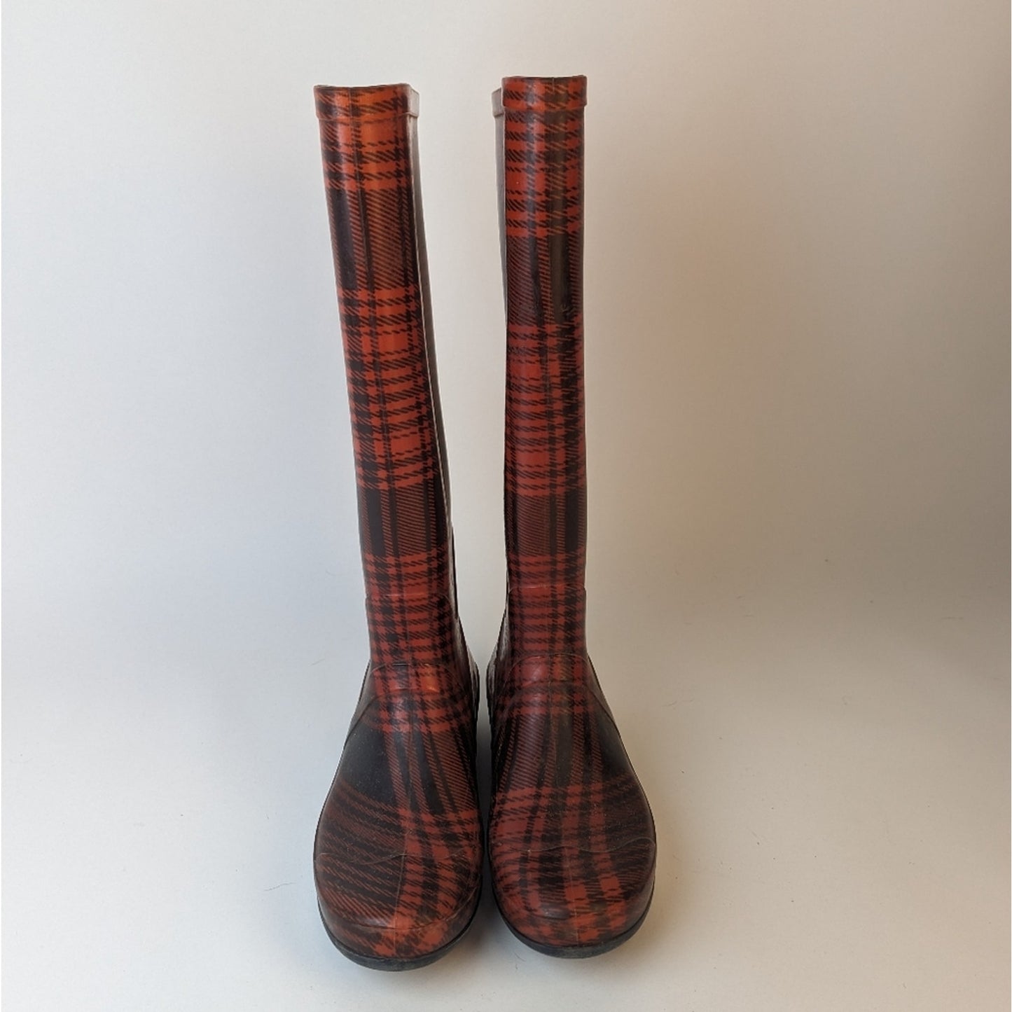 Red Plaid Rain Boots - 9