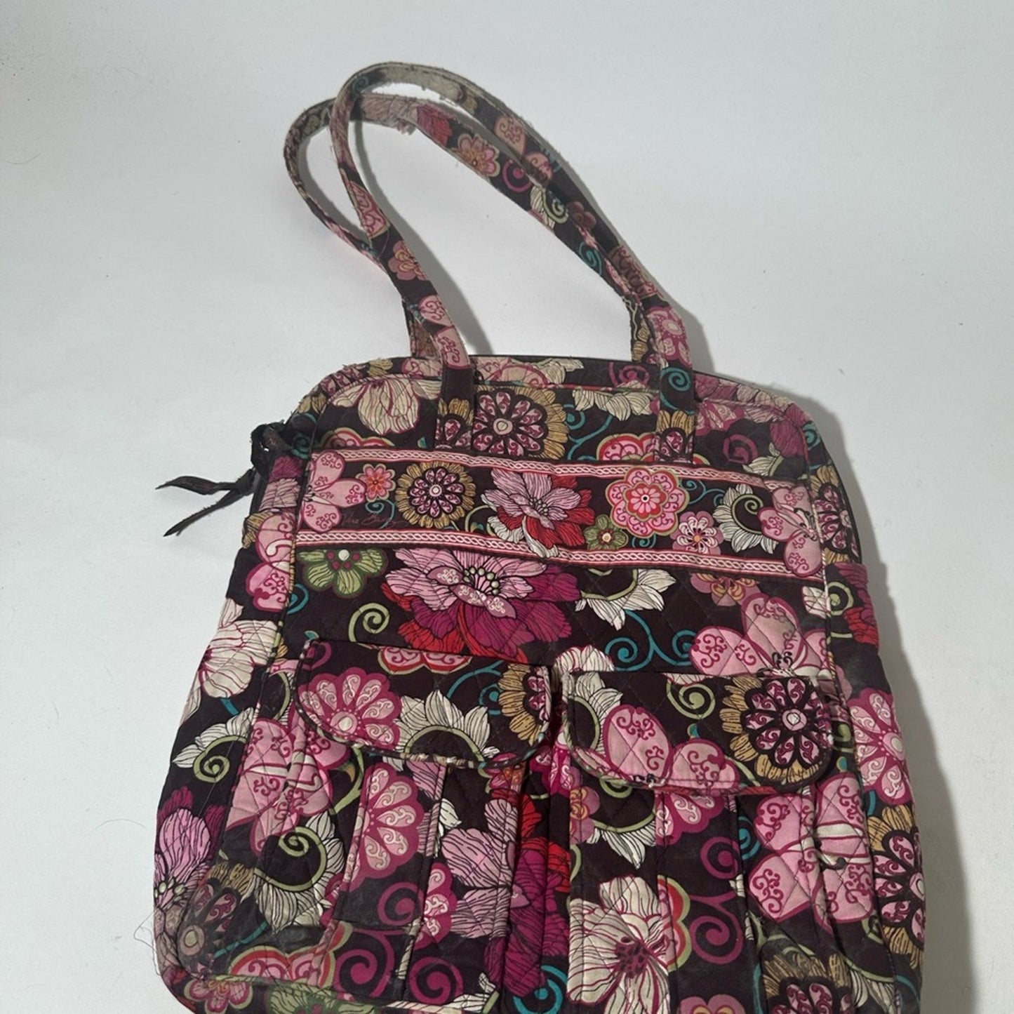 Vera Bradley Pink and Black Quilted Shoulder Bag with Floral Motif